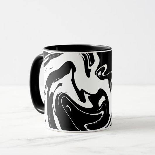 Abstract zwart-wit vloeiend patroon mok (Voorkant links)