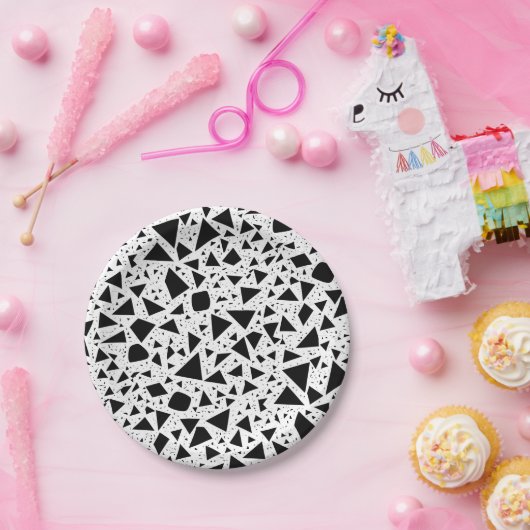Abstract zwart-wit vormpatroon papieren bordje (Feest)
