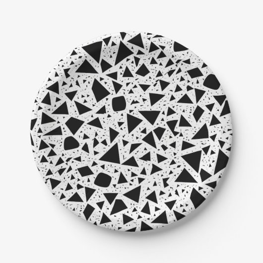 Abstract zwart-wit vormpatroon papieren bordje (Voorkant)