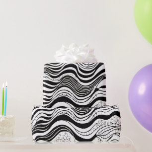 Abstract zwart-wit Wavy Cadeaupapier