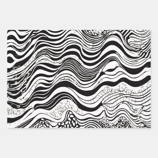 Abstract zwart-wit Wavy Inpakpapier Vel (Voorkant 3)