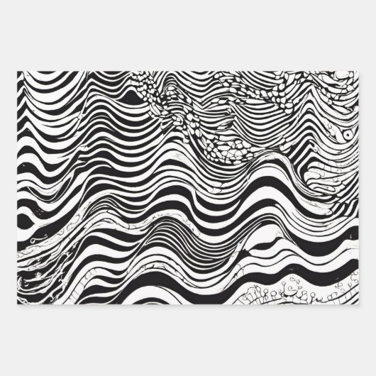 Abstract zwart-wit Wavy Inpakpapier Vel (Voorkant)