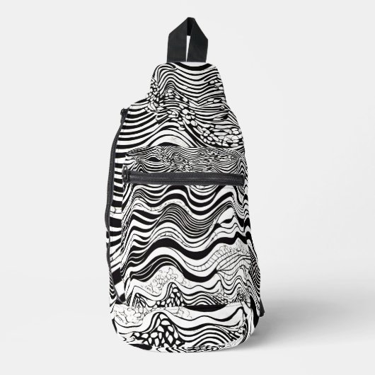 Abstract zwart-wit Wavy Sling Bag (Voorkant)