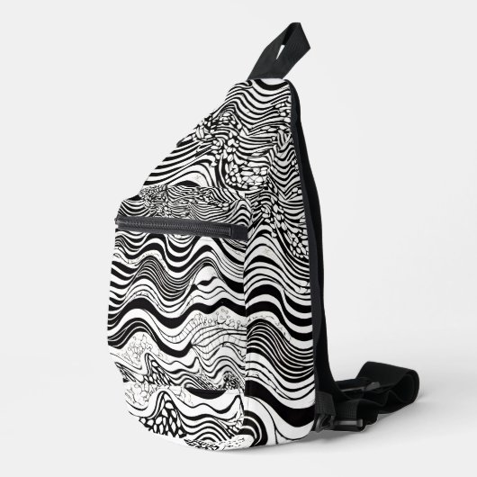 Abstract zwart-wit Wavy Sling Bag (Rechterhoek)