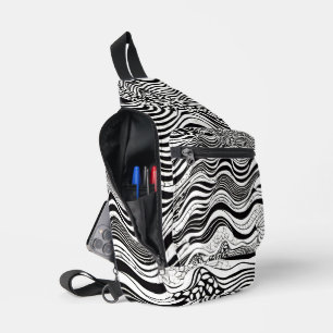Abstract zwart-wit Wavy Sling Bag