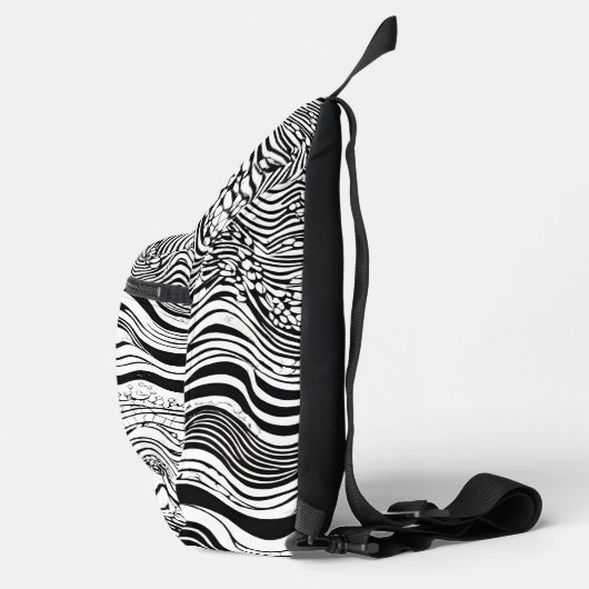 Abstract zwart-wit Wavy Sling Bag (Rechts)