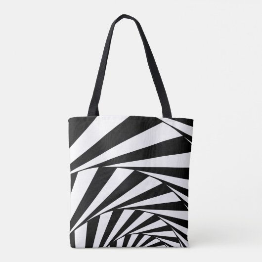 Abstract zwart-wit wervelwervelspiraal — trappenhu tote bag (Achterkant)