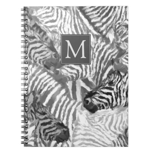 Abstract zwart-wit zebra kunst monogram notitieboek (Voorkant)