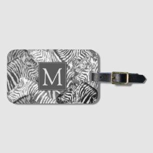 Abstract zwart-wit Zebra monogram Bagagelabel