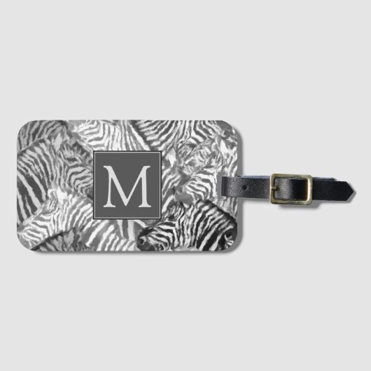 Abstract zwart-wit Zebra monogram Bagagelabel (Voorkant (horizontaal))