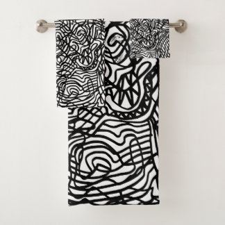 Abstract zwart-witlijnpatroon bad handdoek