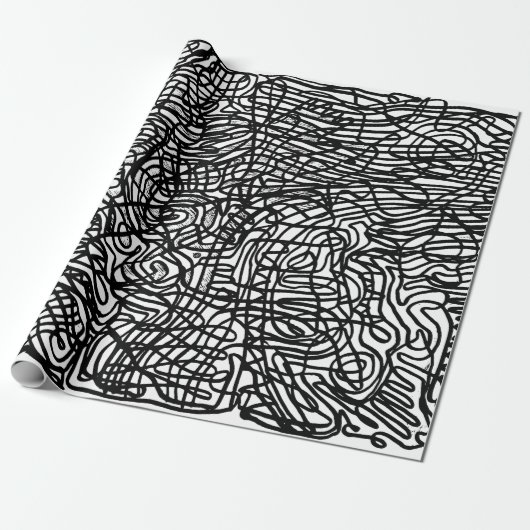 Abstract zwart-witlijnpatroon cadeaupapier (Uitgerold)