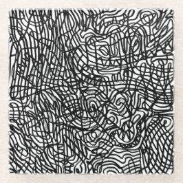 Abstract zwart-witlijnpatroon glazen onderzetter