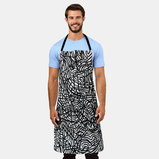 Abstract zwart-witlijnpatroon schort (Gedragen)