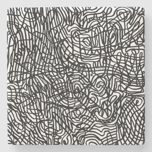 Abstract zwart-witlijnpatroon stenen onderzetter (Voorkant)