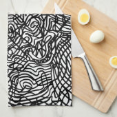 Abstract zwart-witlijnpatroon theedoek (Quarter Fold)