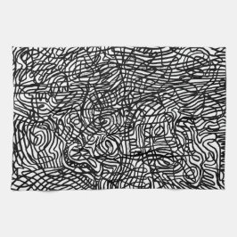 Abstract zwart-witlijnpatroon theedoek