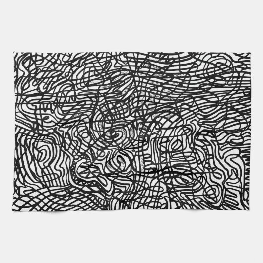 Abstract zwart-witlijnpatroon theedoek (Horizontaal)