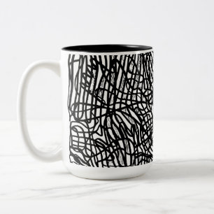 Abstract zwart-witlijnpatroon tweekleurige koffiemok