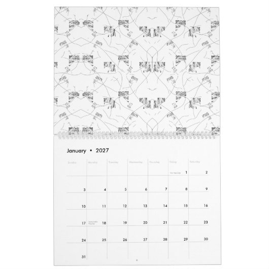 Abstract zwart-witpatroon met herhalend, s kalender (Jan 2027)
