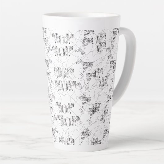 Abstract zwart-witpatroon met herhalend, s latte mok (Rechterhoek)