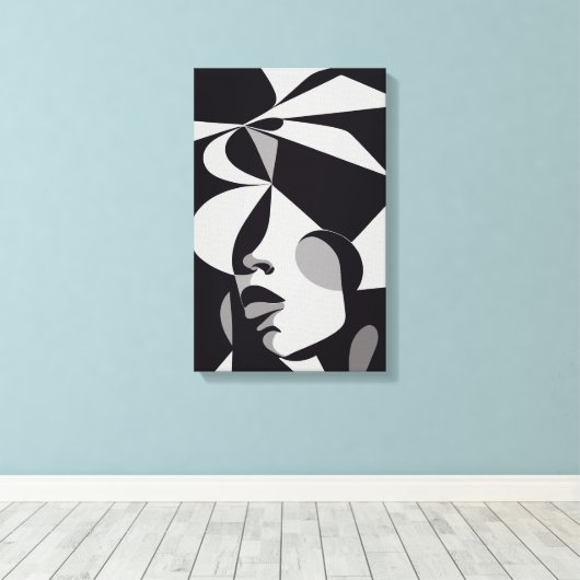 Abstract zwart-witschilderende vrouwenkast canvas afdruk (Insitu (Houten vloer))