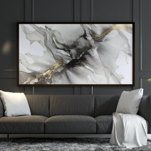 Abstract zwarte goudalcoholinkt poster