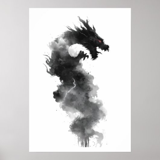 Abstract Zwarte Inkt Rook Draak Fantasy Poster (Voorkant)