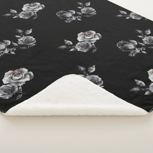 Abstract zwarte roze roos sherpa deken (3/4)