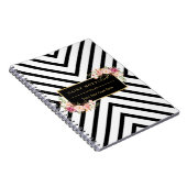 Abstract zwarte witte strepen en Floral Gold Lijst Notitieboek (Rechterzijde)