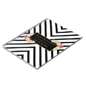 Abstract zwarte witte strepen en Floral Gold Lijst Notitieboek (Linkerzijde)