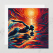 Abstract Zwemmer Art Kussen, Zwemcadeau, Decor Feestdagenkaart (Voorkant / Achterkant)