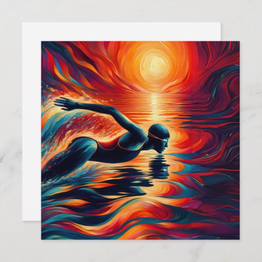 Abstract Zwemmer Art Kussen, Zwemcadeau, Decor Feestdagenkaart (Voorkant / Achterkant)