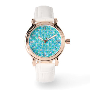 Abstract zwenkpatroon, turquoise, groen, blauw horloge