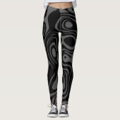 Abstract Zwirly Pattern Black en Grey Leggings (Voorkant)