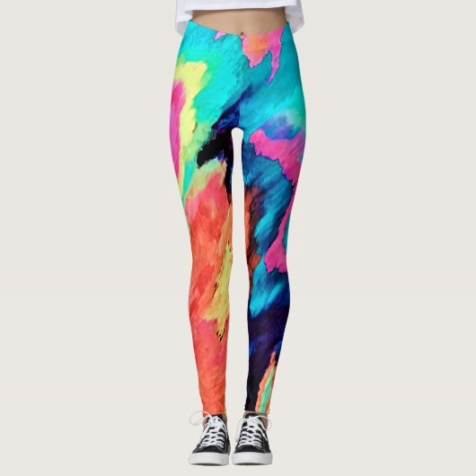 Abstracte 2-kleurige kunstprint leggings (Voorkant)