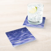 Abstracte #3: Blauwe shimmer Glazen Onderzetter (Schuin)