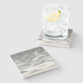 Abstracte #3: Zilver grijze shimmer Stenen Onderzetter (Zijkant)