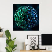 Abstracte 3D-gefacetteerde mozaïekbol Poster (Thuiskantoor)