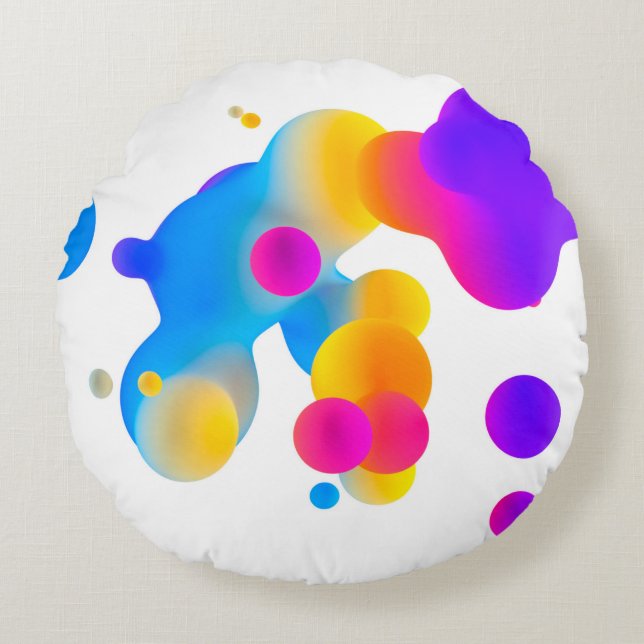 Abstracte 3d kleurrijke gradiëntdruppels vloeistof rond kussen (Voorkant)