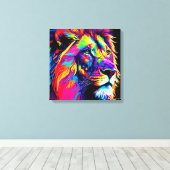 Abstracte 3D Leeuwenportret Digitale Kunst Canvas Afdruk (Insitu (Houten vloer))