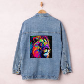 Abstracte 3D Leeuwenportret Digitale Kunst Denim Jacket (Hangar)