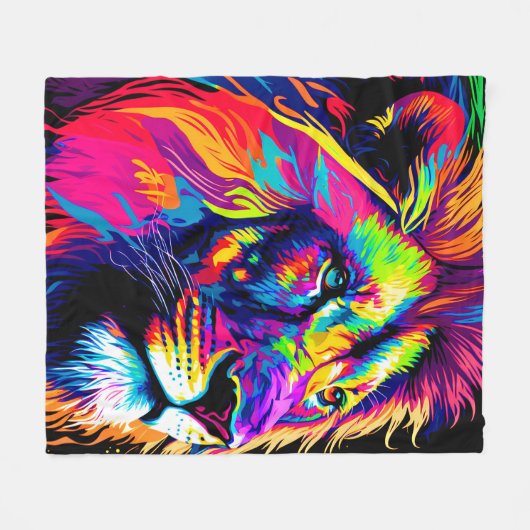 Abstracte 3D Leeuwenportret Digitale Kunst Fleece Deken (Voorkant (Horizontaal))