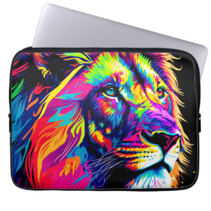 Abstracte 3D Leeuwenportret Digitale Kunst Laptop Sleeve