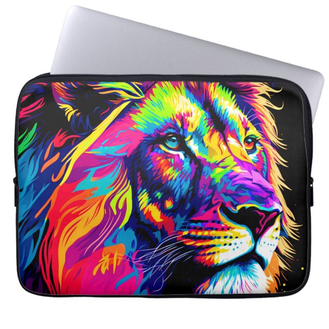 Abstracte 3D Leeuwenportret Digitale Kunst Laptop Sleeve (Voorkant)