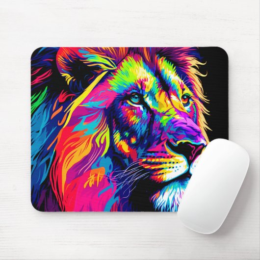 Abstracte 3D Leeuwenportret Digitale Kunst Muismat (Met muis)