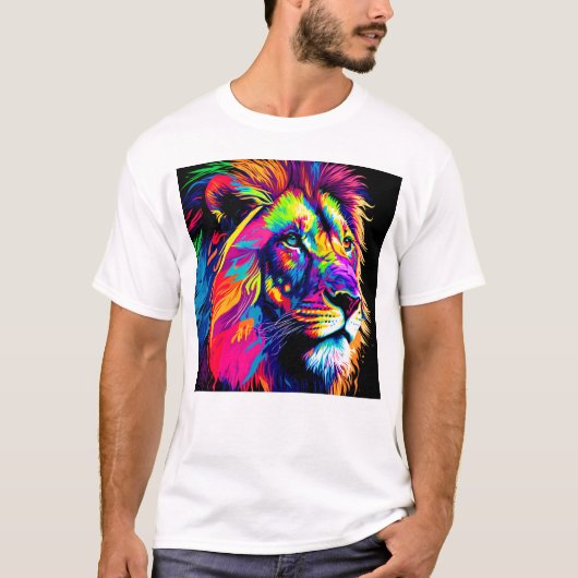 Abstracte 3D Leeuwenportret Digitale Kunst T-shirt (Voorkant)