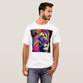Abstracte 3D Leeuwenportret Digitale Kunst T-shirt (Voorkant volledig)