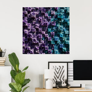 Abstracte 3D mineraal kristal kubus mozaïek wand Poster