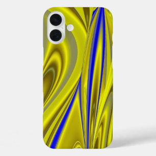 Abstracte 3D-regenboogkunst in goudgeel en blauw iPhone 16 Plus Hoesje